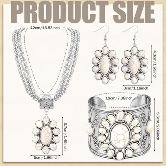 Boho Western Jewelry Women Turquoise Set Vintage Earrings Bracelet Necklace - Picture 5 of 7